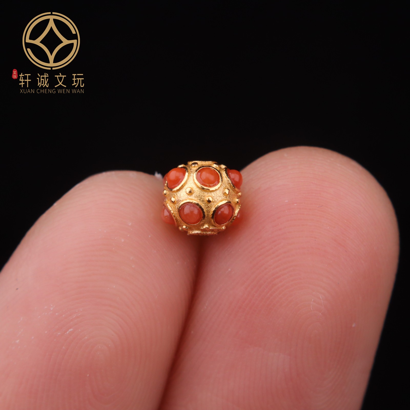 6MM银镀金配件天然南红玛瑙镶嵌隔珠散珠圆珠子DIY文玩配饰手串件