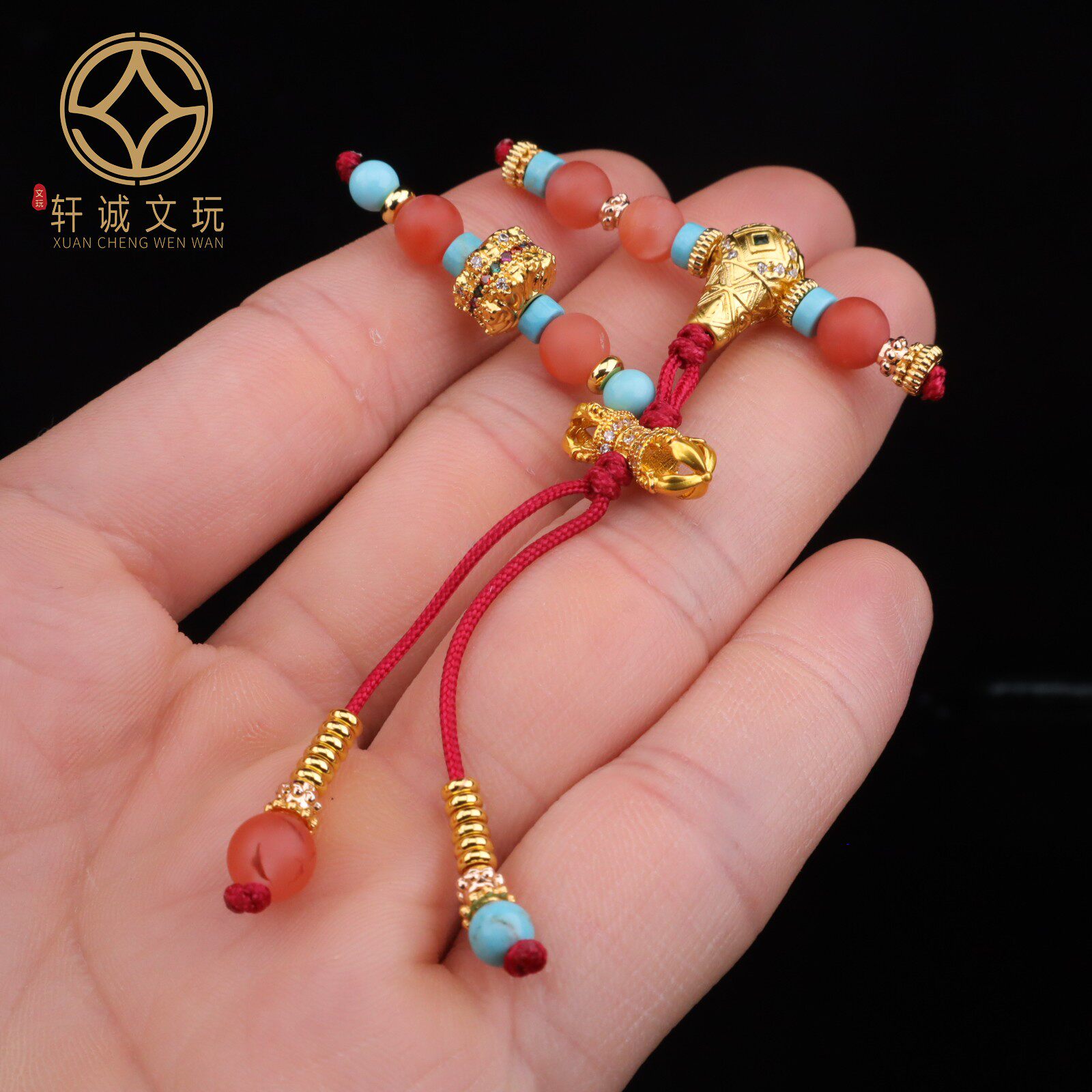 天然红玛瑙南红古法金三通套装组合佛头108长串散珠配饰文玩配件