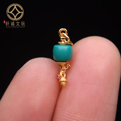 原创足银925银镀金玉化琉璃松石转经桶珠diy文玩配饰挂件吊坠饰品