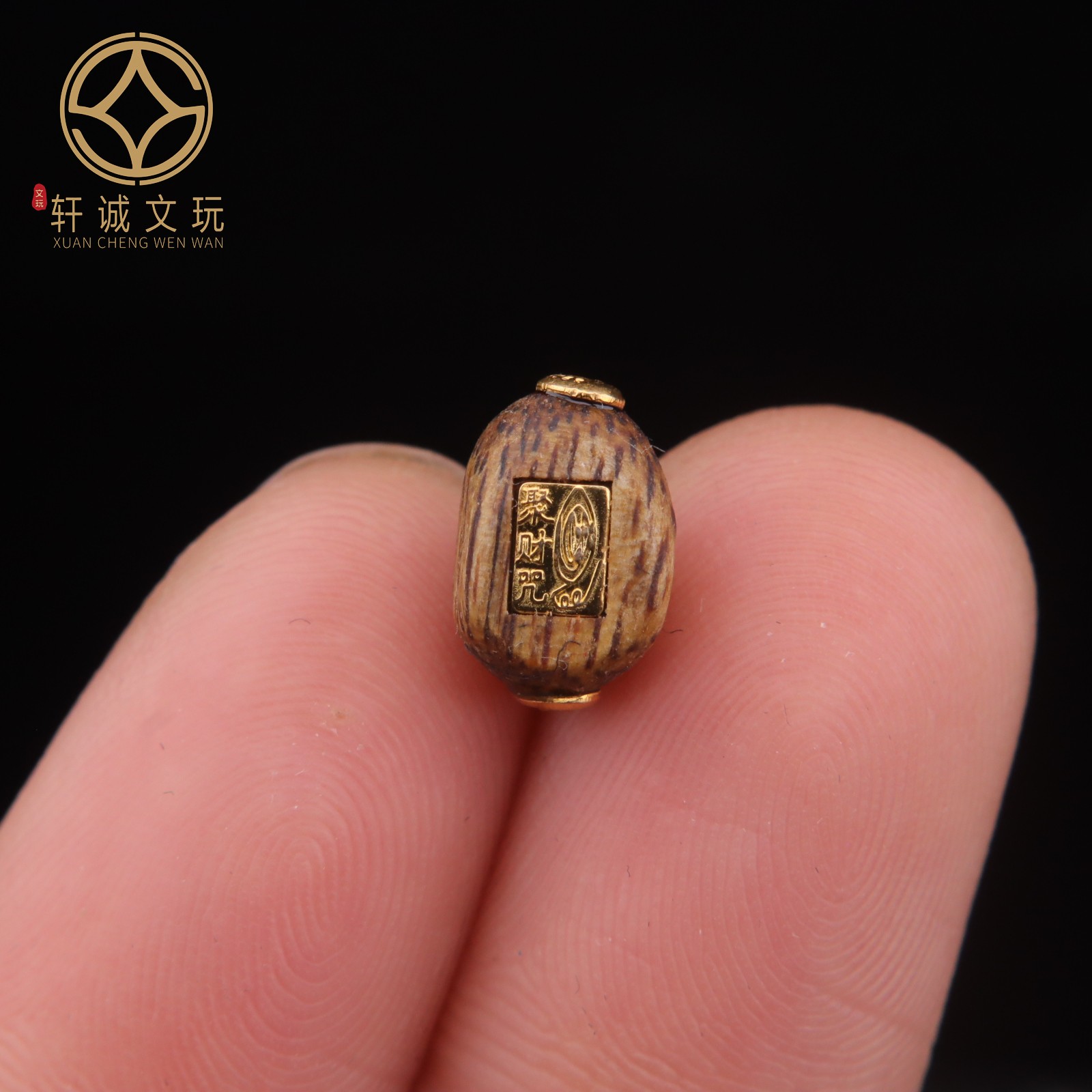 原创S925银镀金天然聚财咒沉香木桶珠镶嵌桶珠散珠DIY配饰