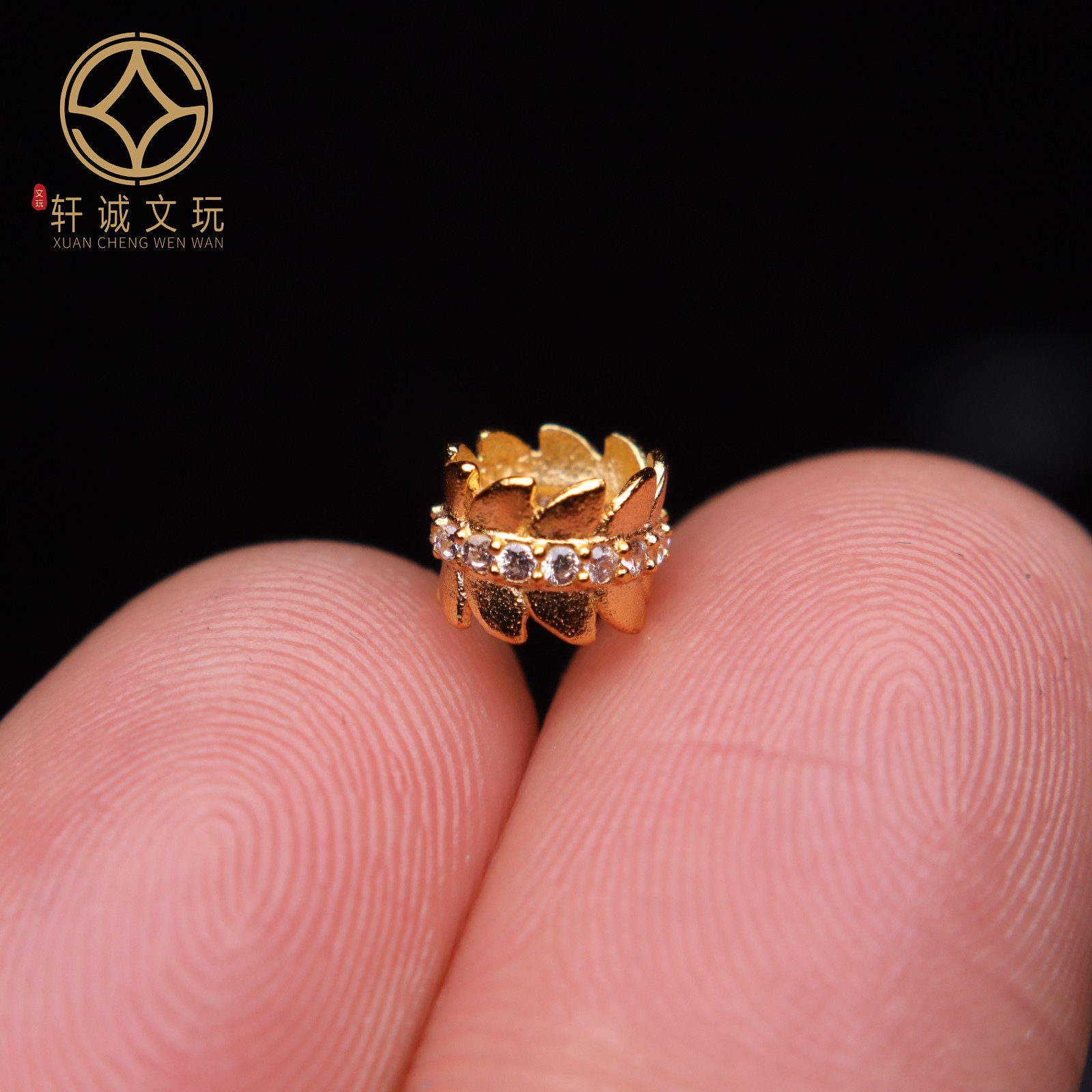 S925纯银隔珠锆石橄榄叶羽毛扣纹大孔桶珠银镀金DIY手工串珠配件