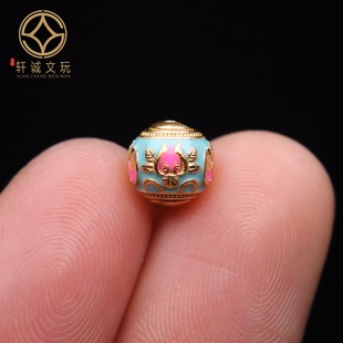 s925银镀彩绘莲花圆珠diy手链项链配件手工编绳配饰手串手链配件