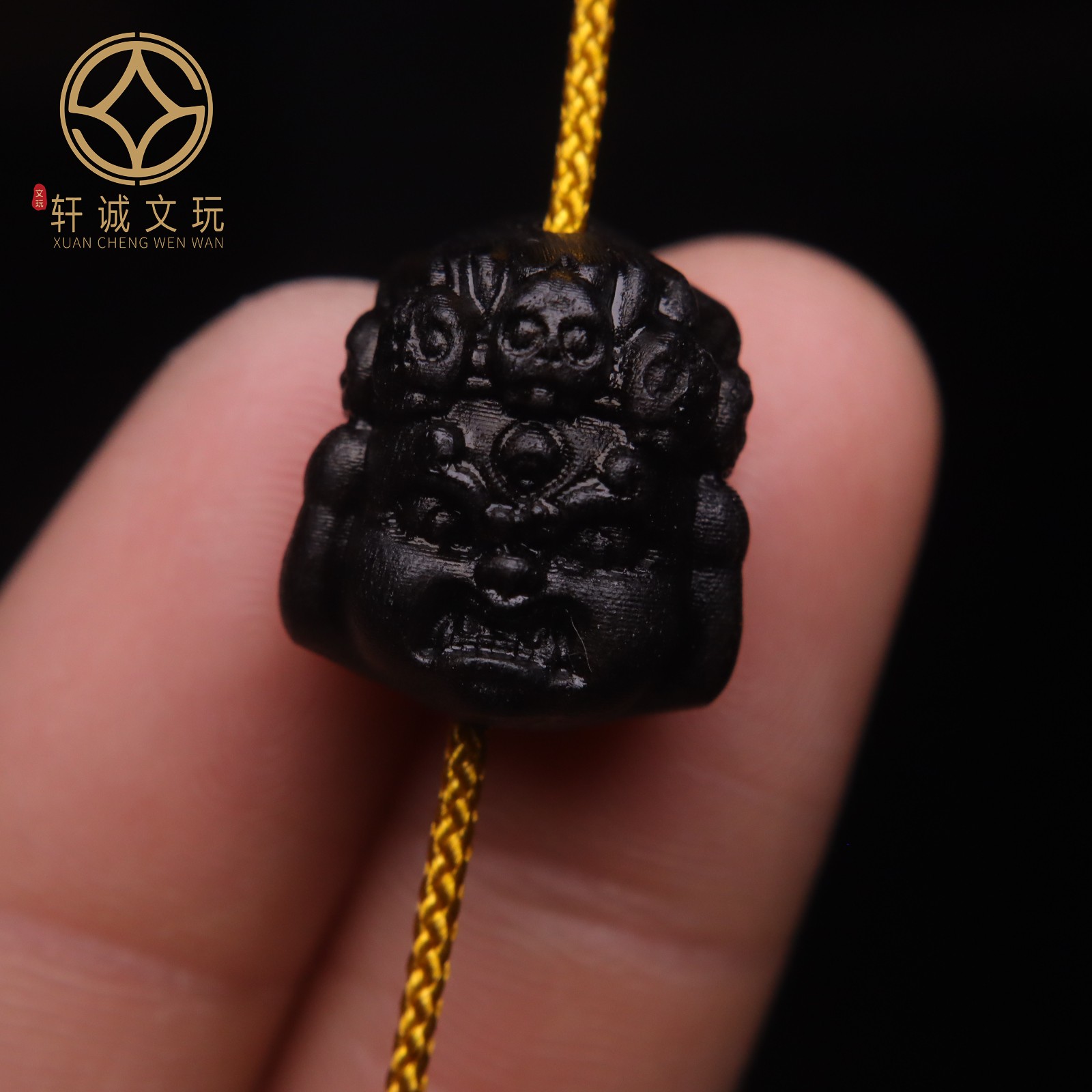 天然原矿沉香木黑檀大黑天黄财神背云手串diy散珠DIY文玩配饰配件