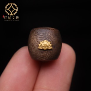 原创S925银镀金天然奇楠沉香木镶嵌莲花莲子老型桶珠散珠DIY配饰