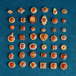 原创S925银镀金镶南红玛瑙配饰diy文玩佛珠手串手链隔珠文玩配件