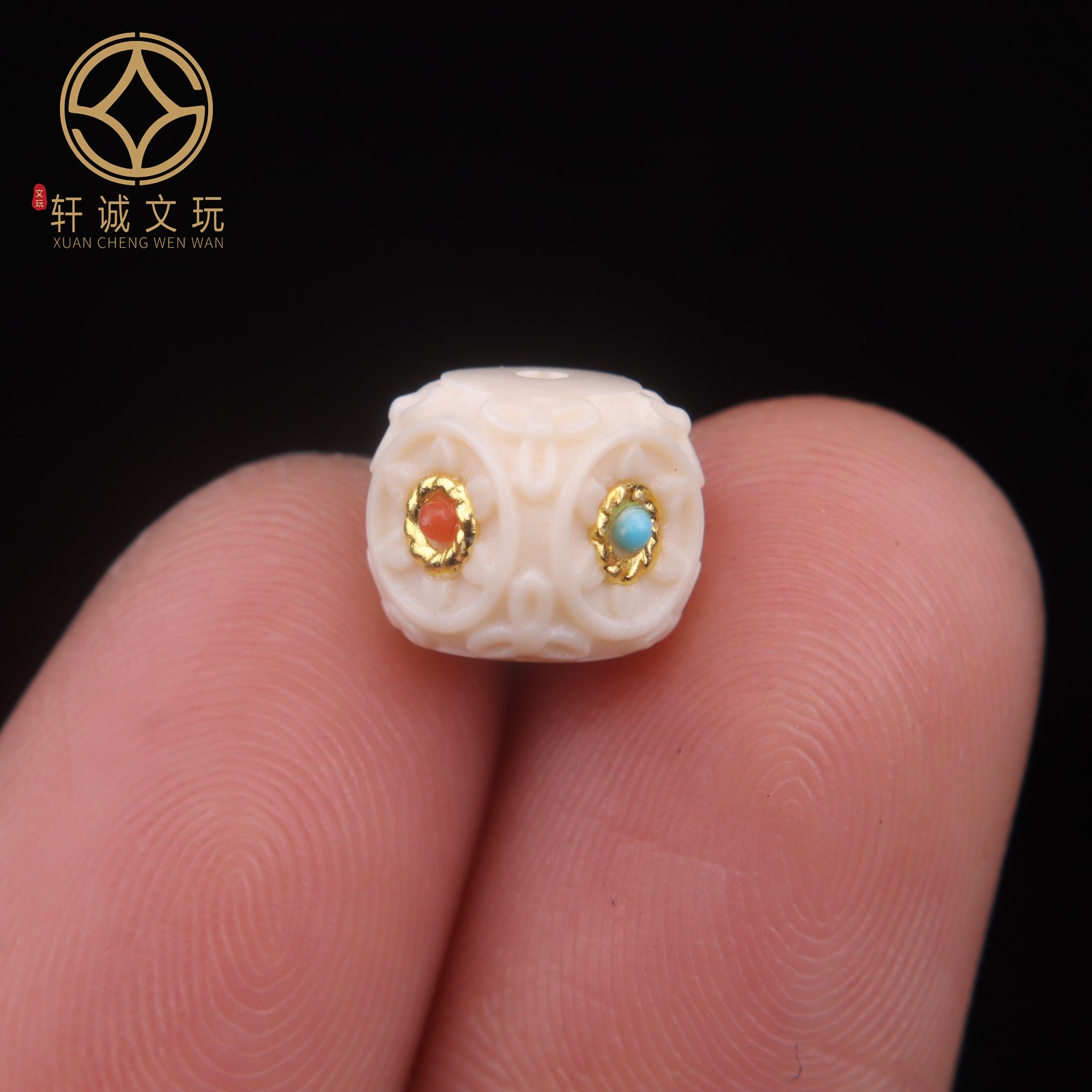 天然猛犸牙镶嵌松石南红古法金方糖桶珠隔珠散珠子DIY文玩配饰件