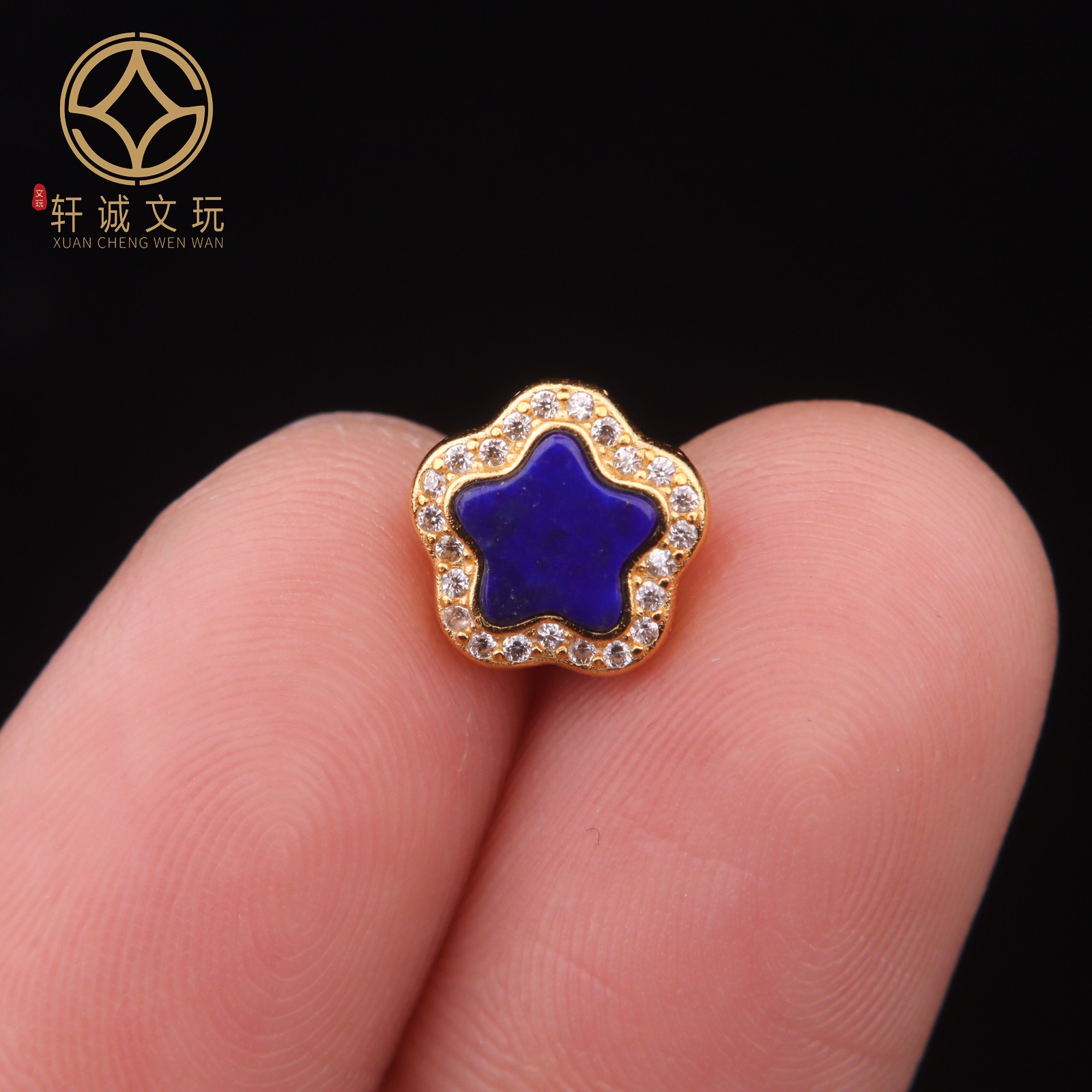 原创银镀金天然青金石四叶草花葫芦桶珠散珠手串diy文玩配件配饰