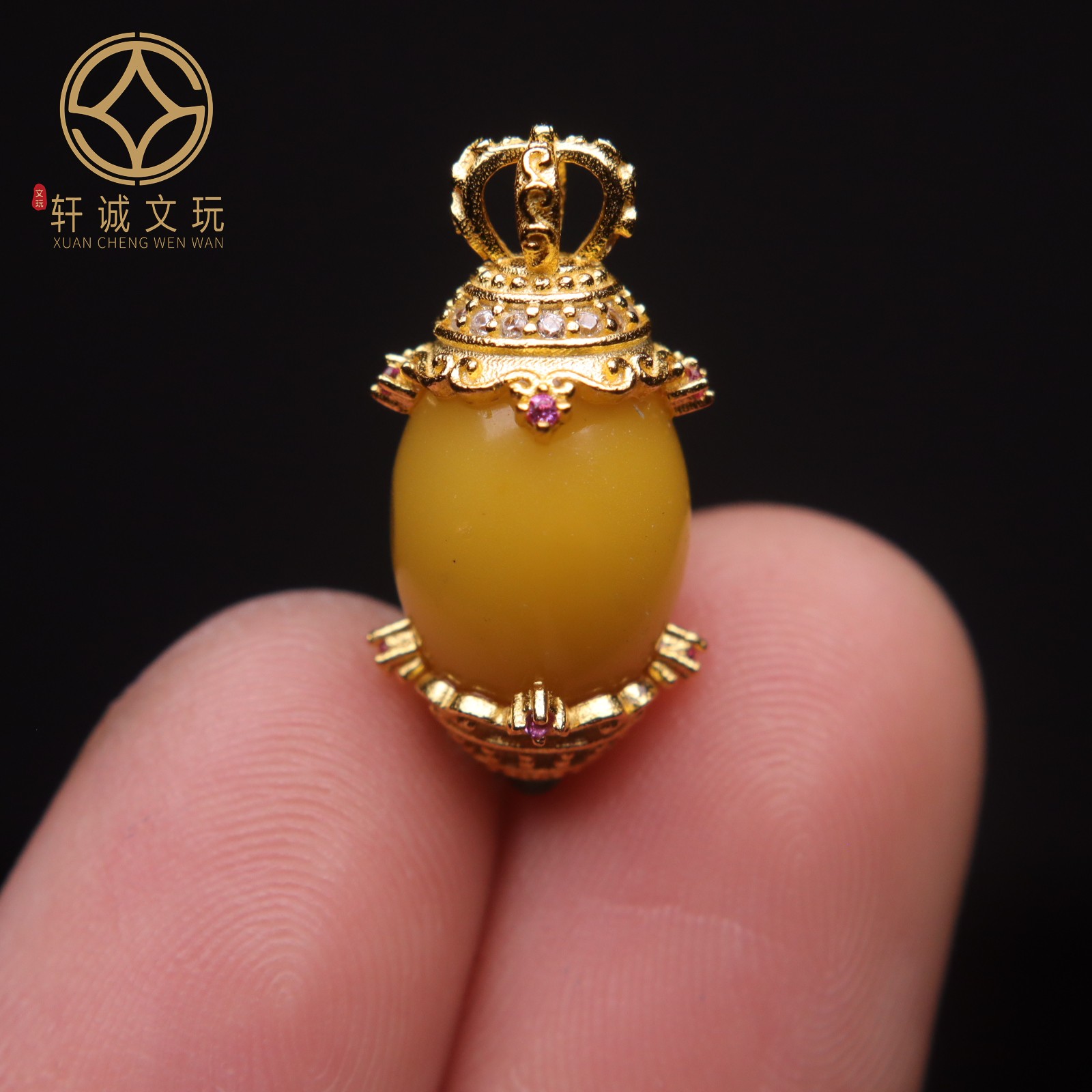 原创银镀金镶嵌天然琥珀蜜蜡镶钻桶珠隔珠散珠手串diy文玩配件饰