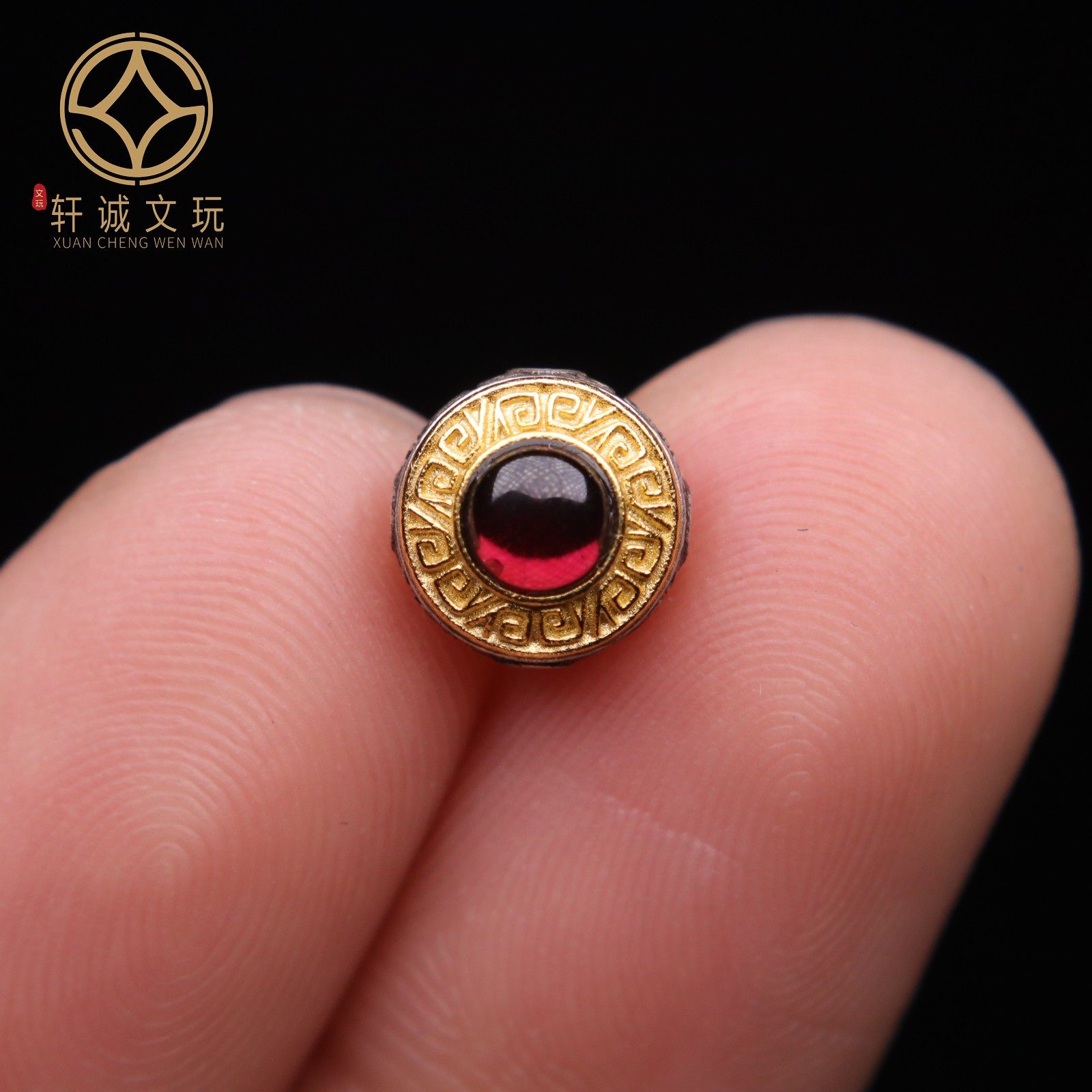 原创银镀金镶嵌天然石榴石圆背云散珠手串手链diy文玩配件配饰珠
