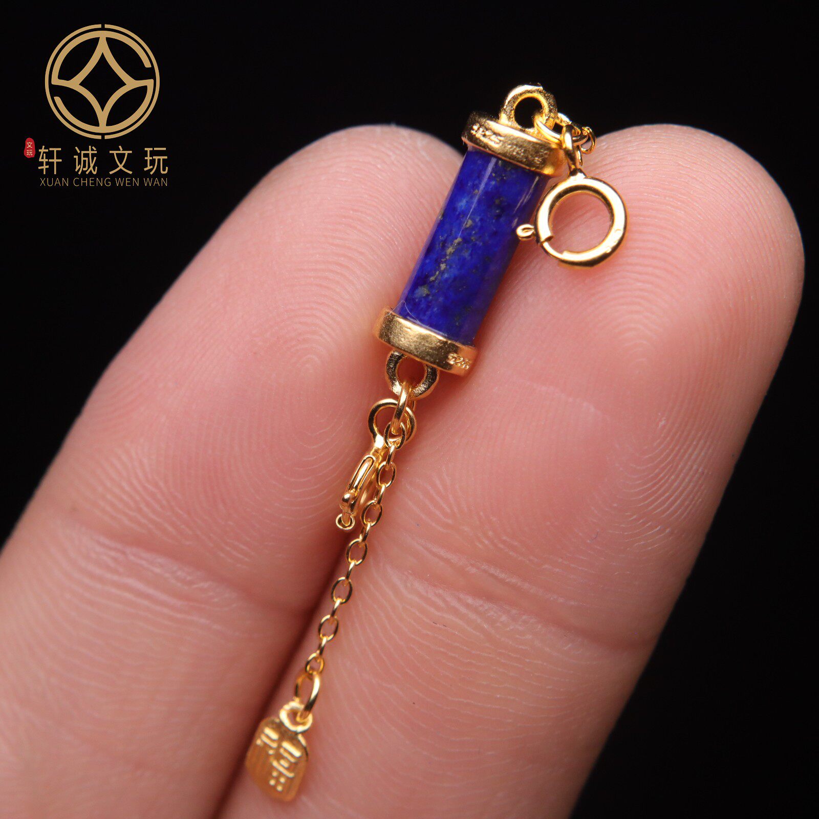 原创银镀金镶嵌天然青金石桶珠隔珠散珠手串diy文玩配件手链配饰