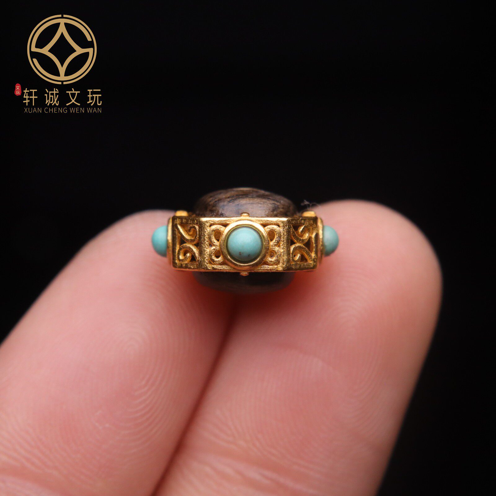原创S925银镀金天然沉香檀木镶嵌南红松石珍珠桶珠散珠DIY配饰件