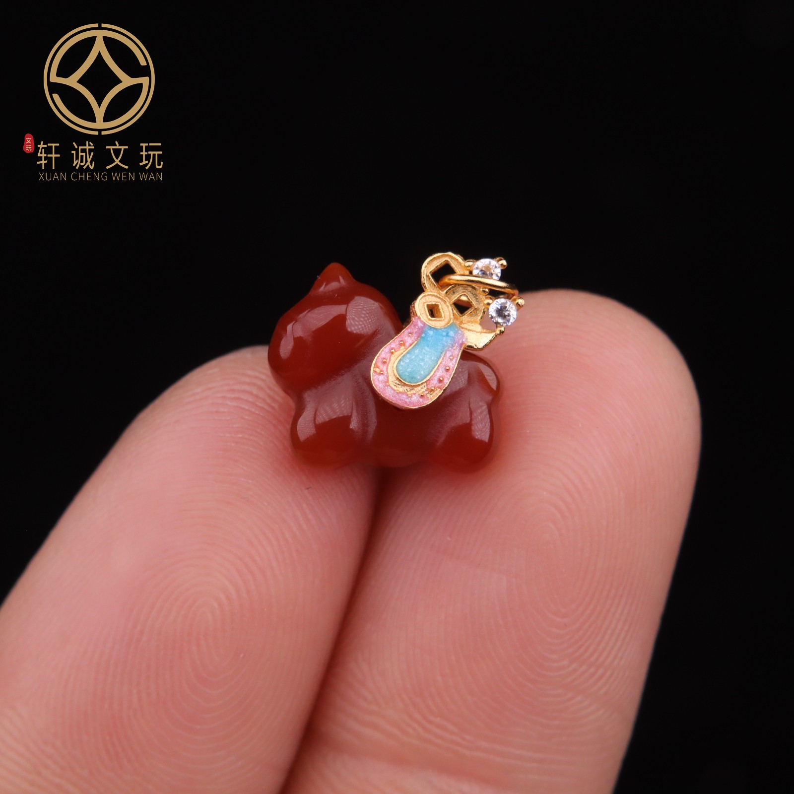 原创南红玛瑙马到成功银包金吊坠S925纯银镀金镶嵌文玩配饰配件