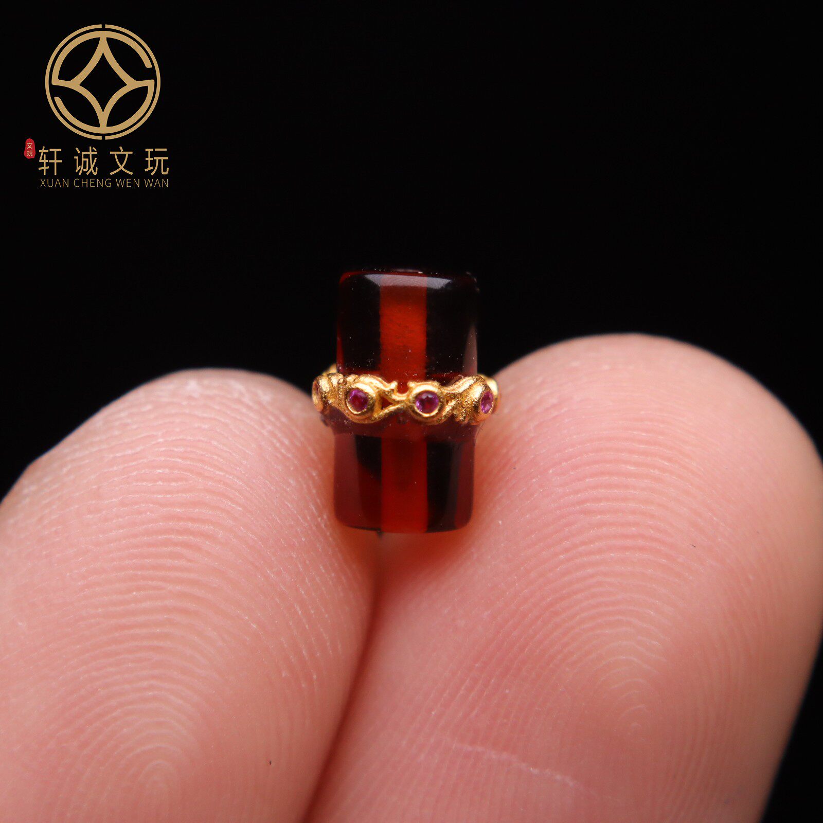 原创足银925银镀金血珀桶珠顶腰珠隔珠手串手工串珠diy文玩配饰