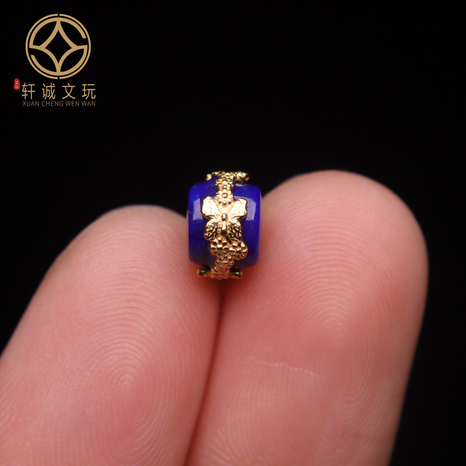 原创银镀金配件天然青金石蝴蝶镶嵌桶珠散珠DIY文玩配饰手串配件