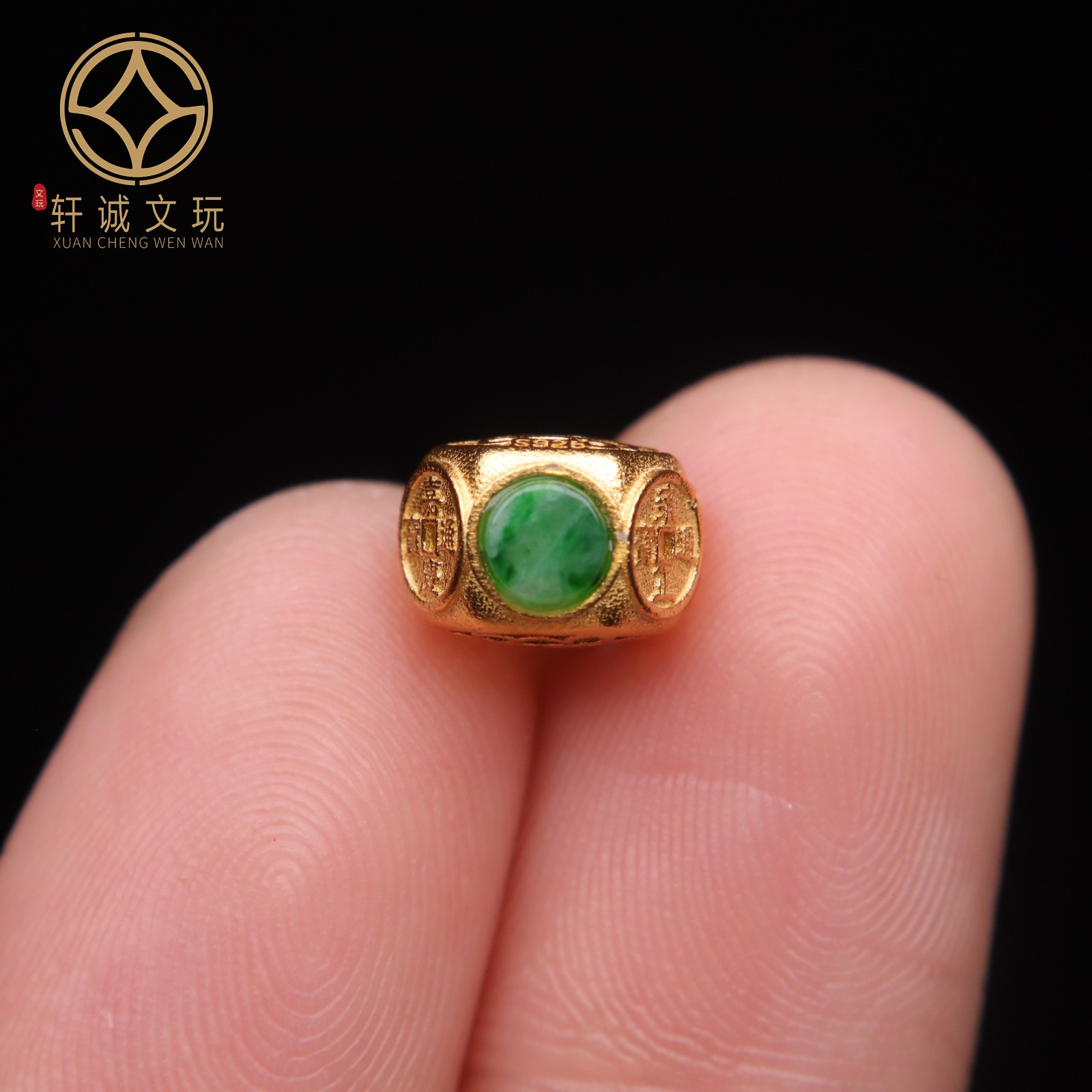 S925纯银镀金镶嵌翡翠莲花莲子桶珠隔珠五帝钱鼓珠配件配珠桶珠