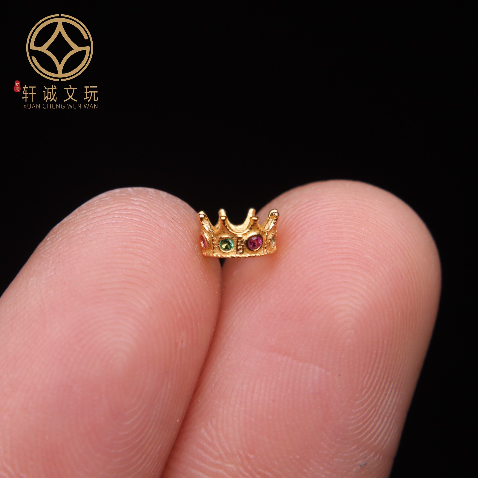 原创足银925银镀金皇冠隔片隔珠手串手链diy108文玩配珠配件配饰