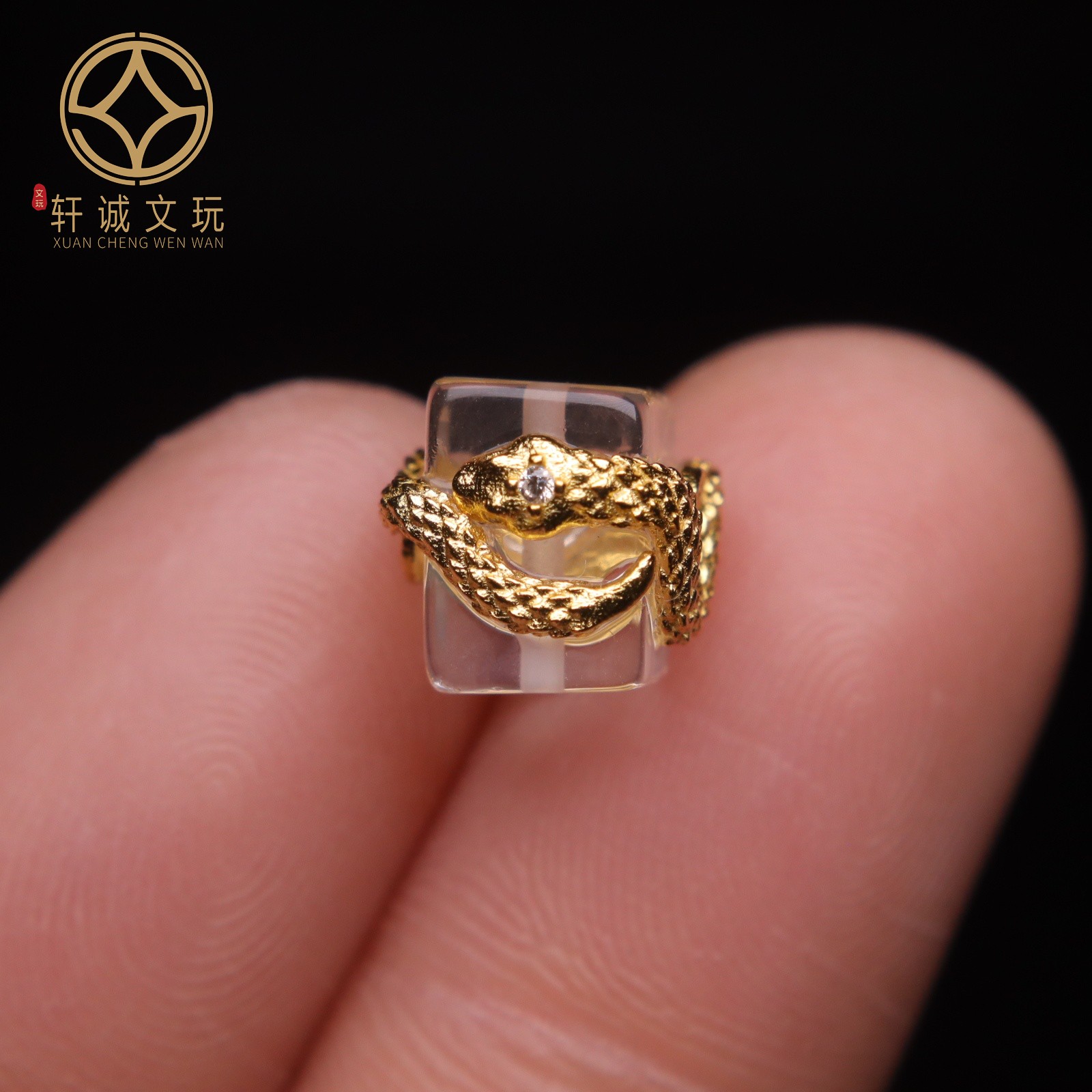 原创银镀金配件天然水晶镶嵌蛇年蛇纹龙纹散珠方珠子DIY文玩配饰