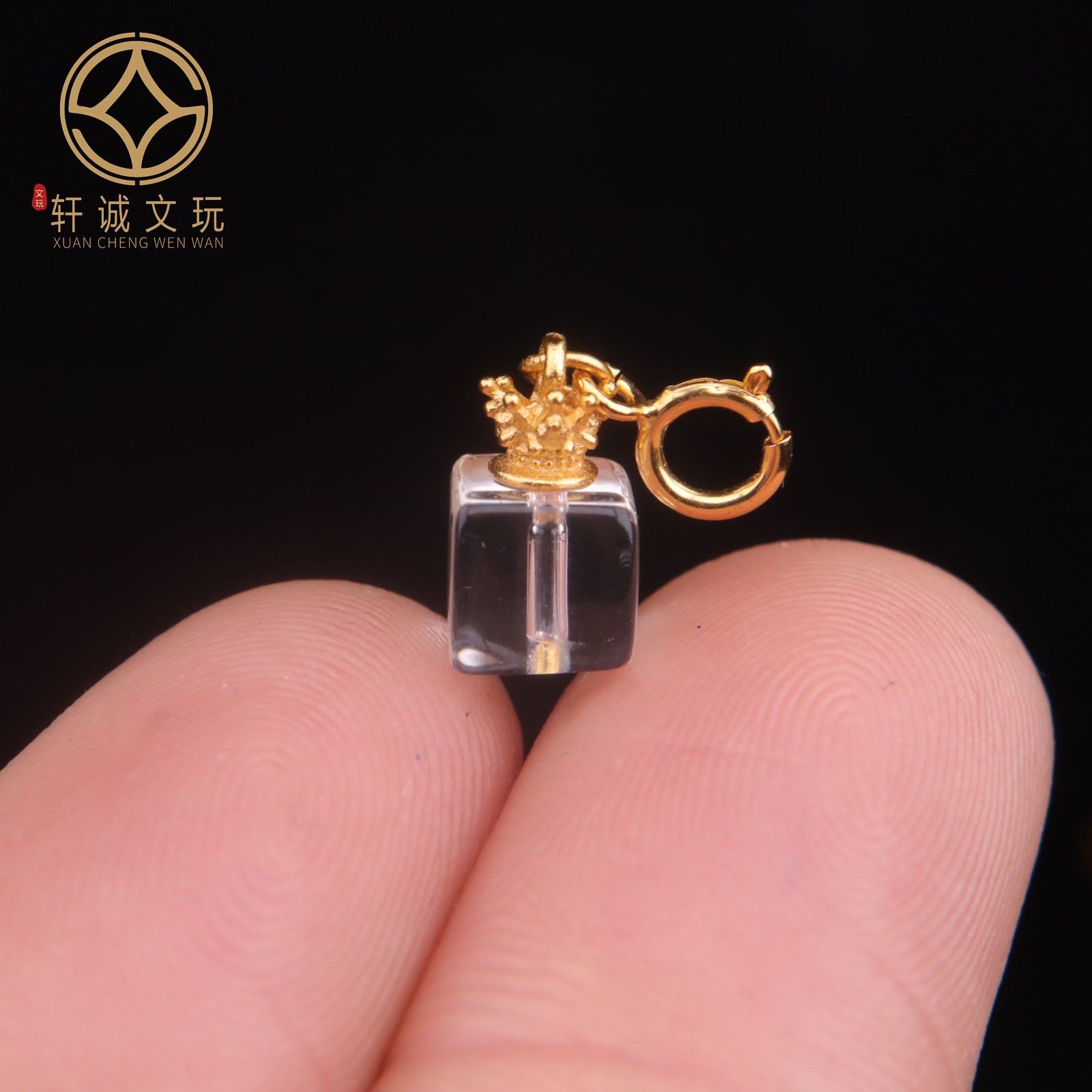 S925纯银镀金吊坠五条白水晶六字真言方糖配珠桶珠手串链挂件配件
