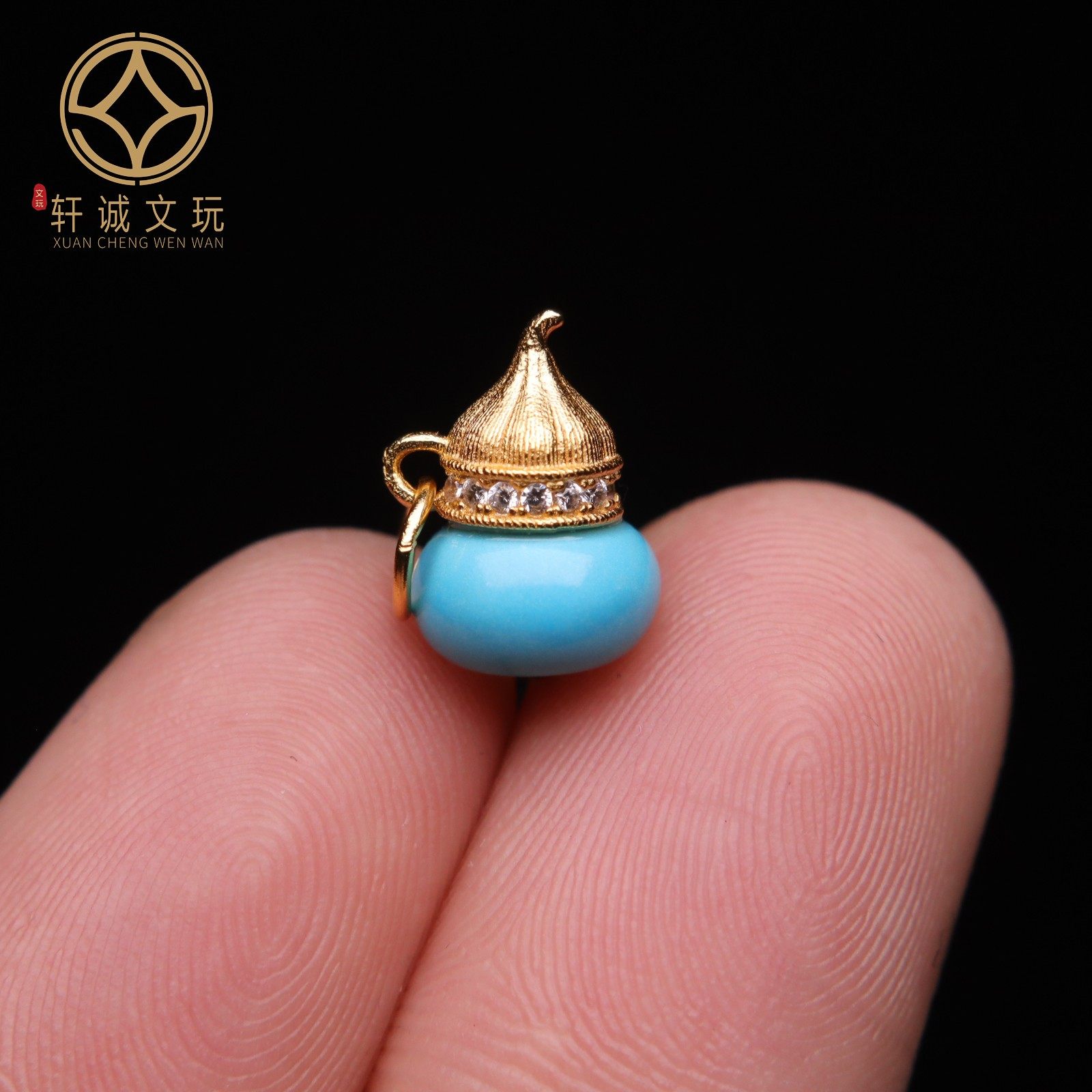 S925纯银镀金镶嵌松石葫芦福禄桶珠隔珠配件配珠桶珠吊坠