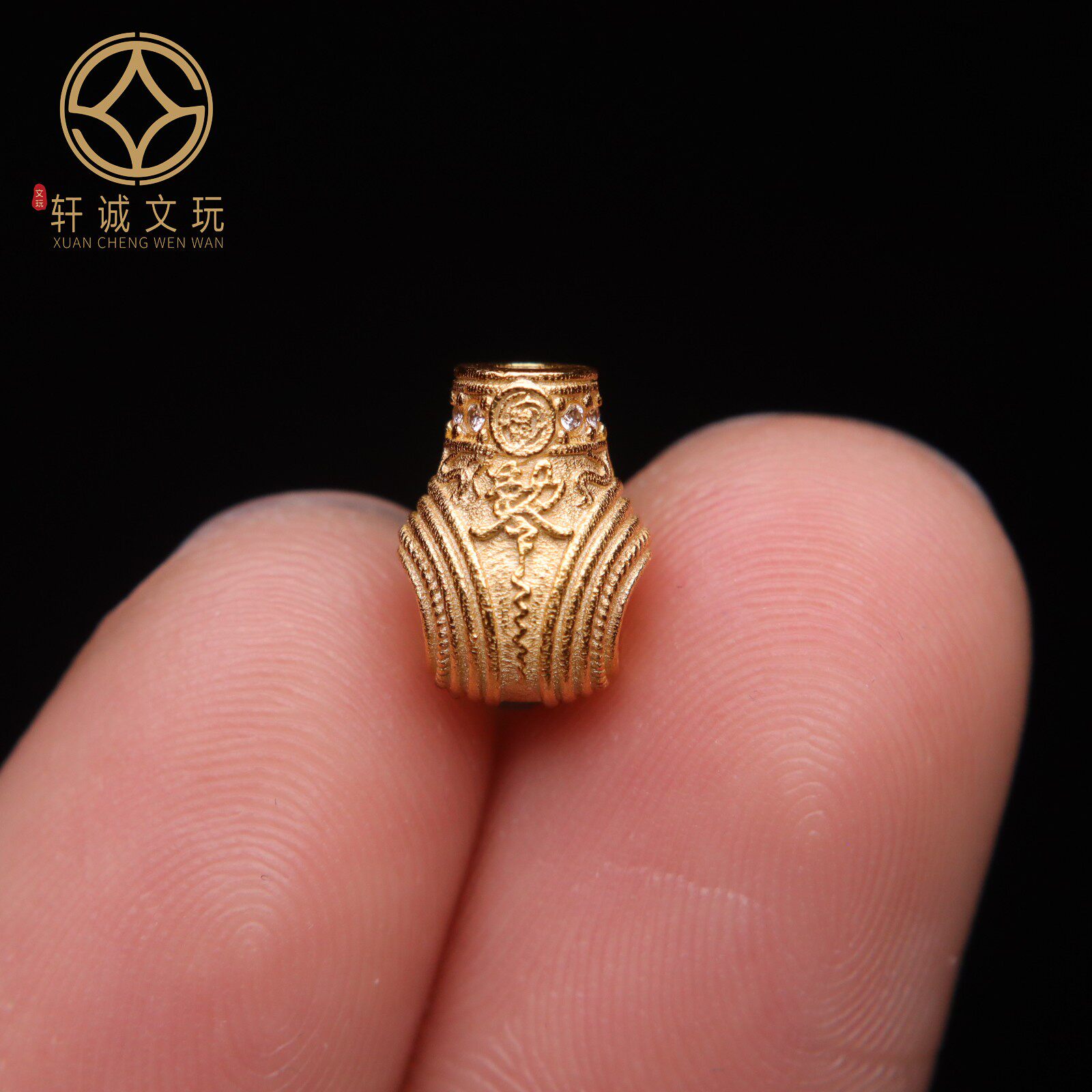 原创925银镀金镶钻三通佛头手串手链diy配件文玩饰品108配饰