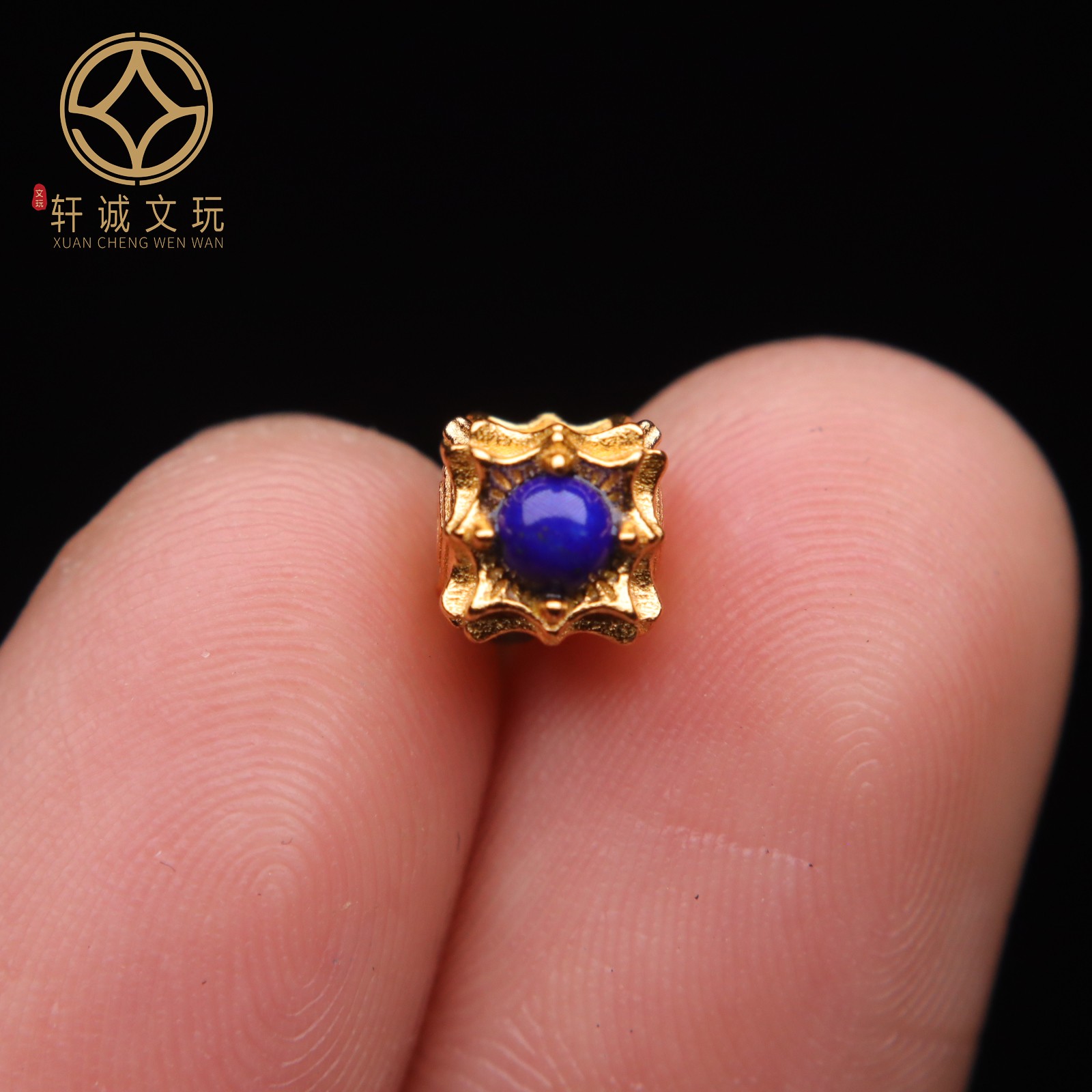 原创925银镀金镶嵌天然青金石方糖隔珠散珠DIY配饰配件文玩配珠