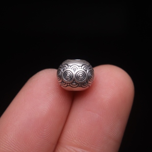 纯银足银999回纹桶珠珠子散珠圆珠顶珠腰珠金刚菩提diy隔珠配件