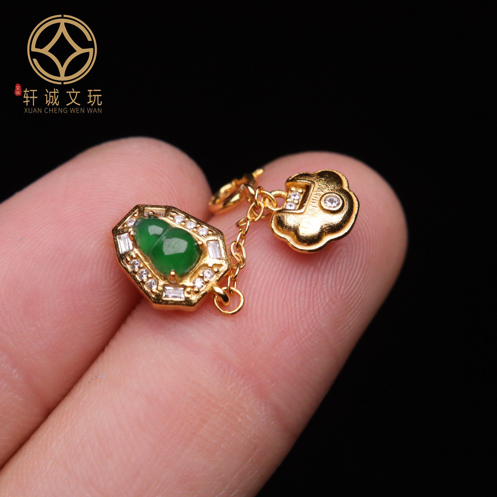 925古法银镀金配件镶嵌天然高冰翡翠葫芦吊坠隔珠手牌羽毛挂坠diy