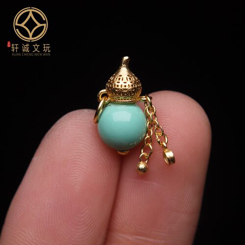 原创S925银镀金天然优化松石葫芦桶珠散珠DIY配饰配件配珠饰品