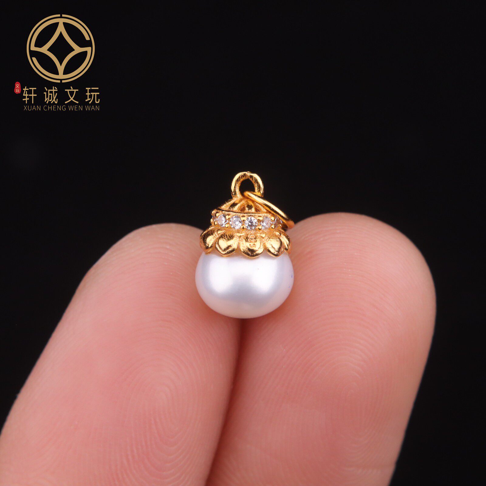 原创925银镀金珍珠圆珠镶嵌桶珠腰珠串珠diy文玩散珠配饰手串配件