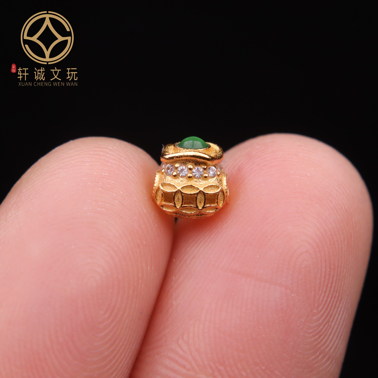 S925纯银镀金钱袋翡翠吊坠隔珠危料配件配珠桶珠文玩diy手串配饰