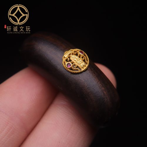 古法金配件天然沉香木老型镶嵌五路财神散珠DIY文玩配饰饰品配件