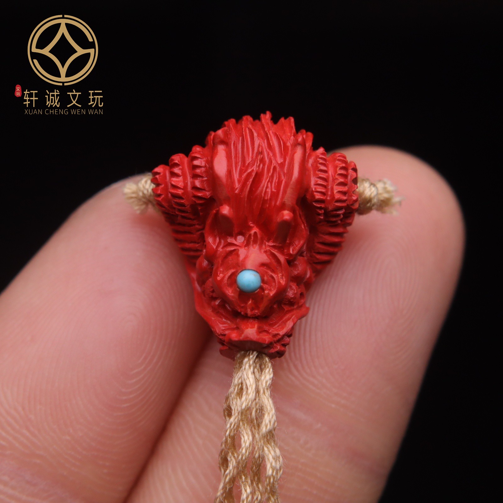 正品天然原矿朱砂红砂龙头镶嵌三通佛头本命年文玩佛珠手串配饰