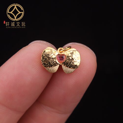 13MM蝴蝶结钻面925银镀金镶嵌爱心吊坠隔珠diy文玩配饰配件珠挂件
