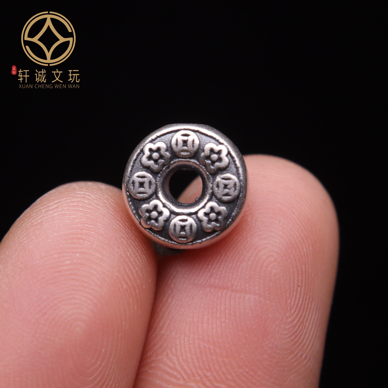 s999纯银隔片平安扣花铜钱菩提配饰全套DIY配件珠佛珠文玩手串