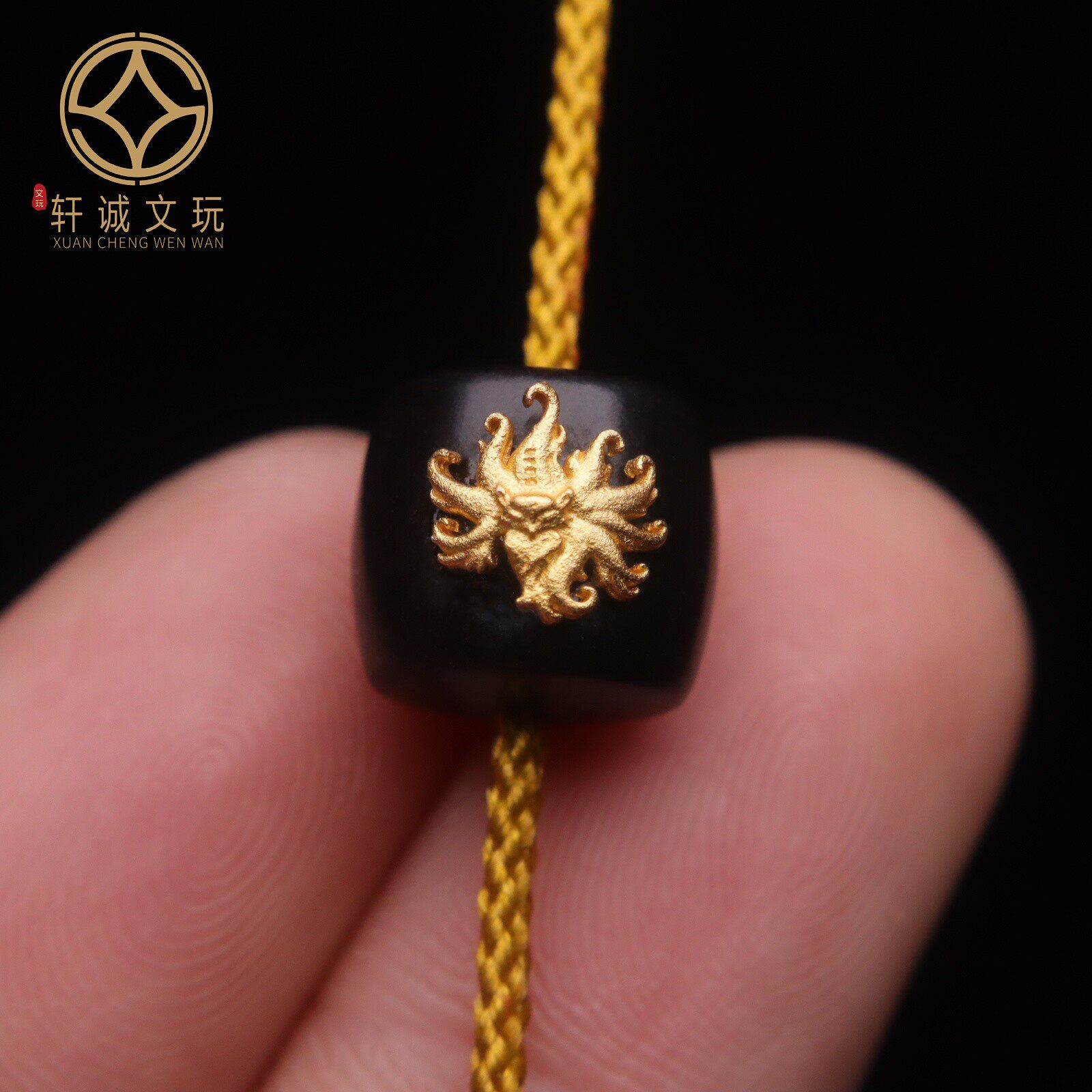 原创S925银镀金九尾狐狐狸天然沉香木老型桶珠隔珠散珠文玩配饰件