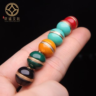 原创天然雪巴琉璃松石红绿汉堡珠散珠DIY配饰配件文玩手串配珠