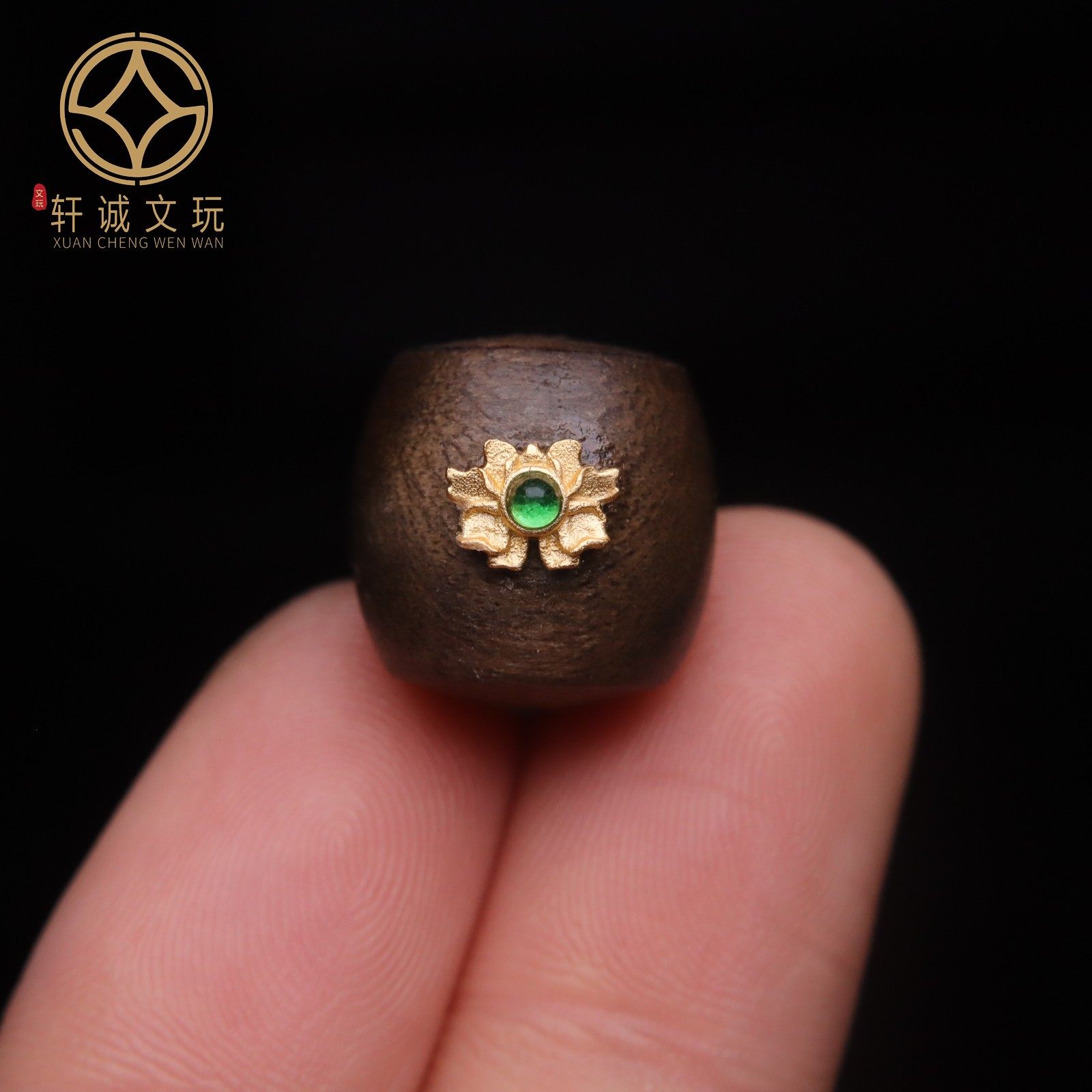 原创S925银镀金天然奇楠沉香木镶嵌镶钻莲花老型桶珠散珠DIY配饰