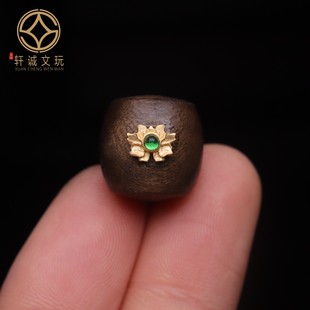 原创S925银镀金天然奇楠沉香木镶嵌镶钻莲花老型桶珠散珠DIY配饰