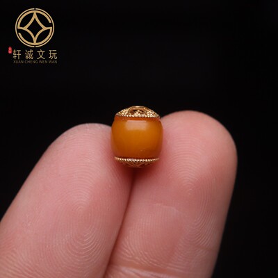 原创银镀金镶嵌天然琥珀蜜蜡桶珠隔珠散珠手串diy文玩配件配饰