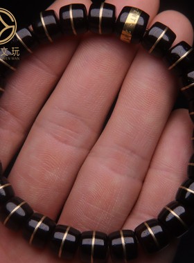 印尼老料椰蒂一线药师镶铜单圈精品原色文玩佛珠直切老型桶手串