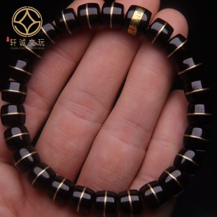 印尼老料椰蒂一线药师镶铜单圈精品原色文玩佛珠直切老型桶手串