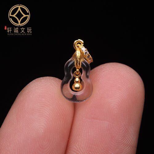 原创S925纯银镀金镶嵌白水晶葫芦桶珠散珠DIY配件手串配珠件饰品