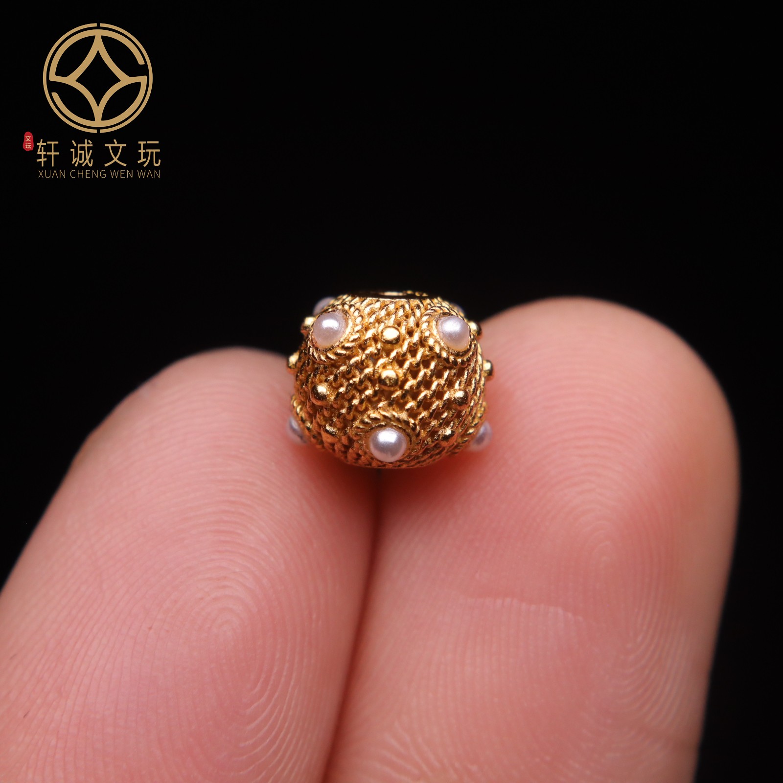 原创925银镀金莲花珍珠圆珠腰珠隔珠手工串珠编绳diy文玩配饰珠