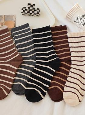 袜子秋冬季拉德女中筒中筒黑白条纹ins学院韩版潮百搭运动长袜