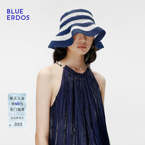 BLUE ERDOS 度假风条纹编织遮阳帽大帽檐草帽B255S7007