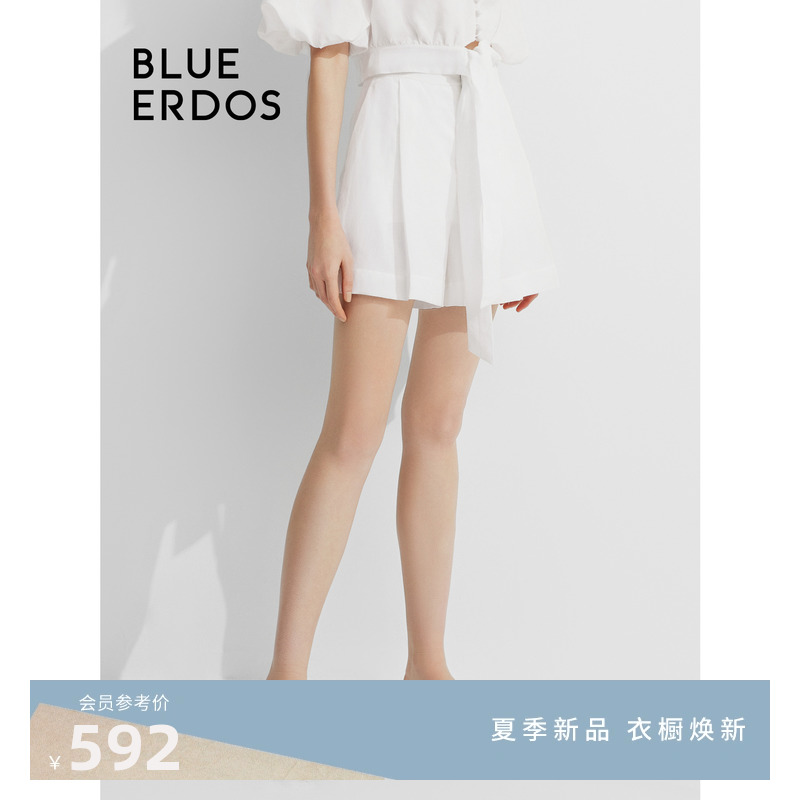 blueerdosA字微阔亚麻混纺短裤