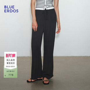 休闲裤 BLUE 气质简约松紧腰显瘦轻薄阔腿裤 春季 女 ERDOS