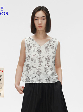 BLUE ERDOS春秋亚麻混纺前后两穿式无袖印花背心B255H5025