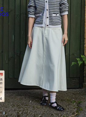 【明星同款】BLUE ERDOS 冬季全棉白色牛仔半裙B255M0002