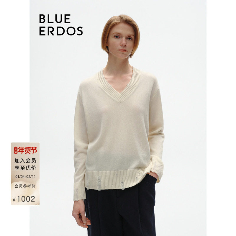 【100%山羊绒】BLUE ERDOS慵懒V领针织套衫B246A0075,女装/女士精品,羊绒衫,淘宝优惠券,粉丝福利购,淘宝优惠卷